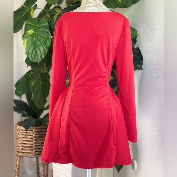 NWT Stretch Sexy Red Long Sleeve Puff Mini Party Dress Holiday Cocktails Size XL - Picture 5 of 7